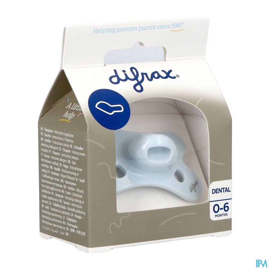 Difrax Sucette Dental 0-6 Mois Pure Bleu/Ice