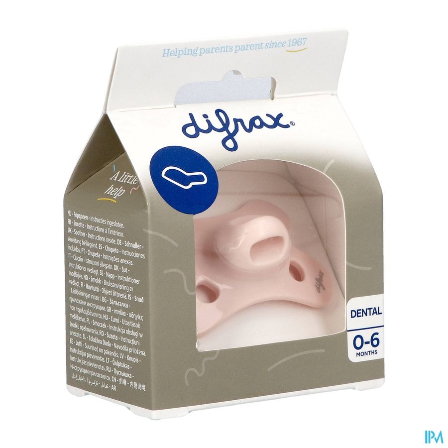 Difrax Fopspeen Dental 0-6m Uni/pure Roze/blossom