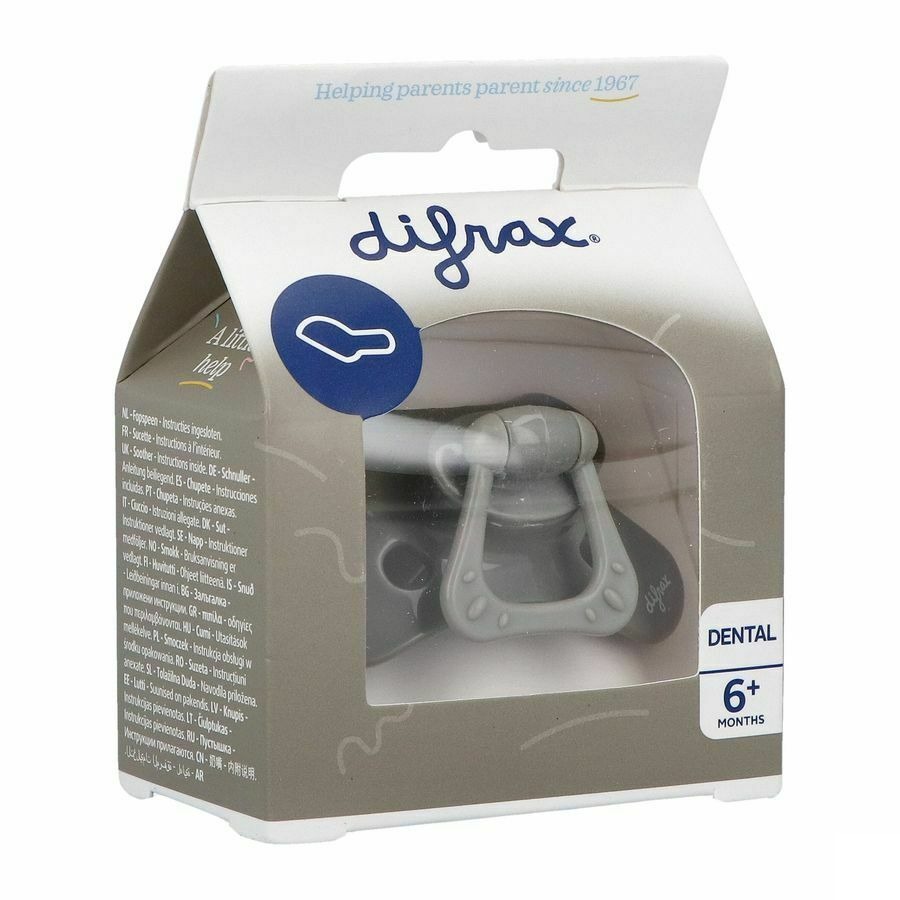 Difrax Sucette Dental +6m Uni/pure Gris/clay