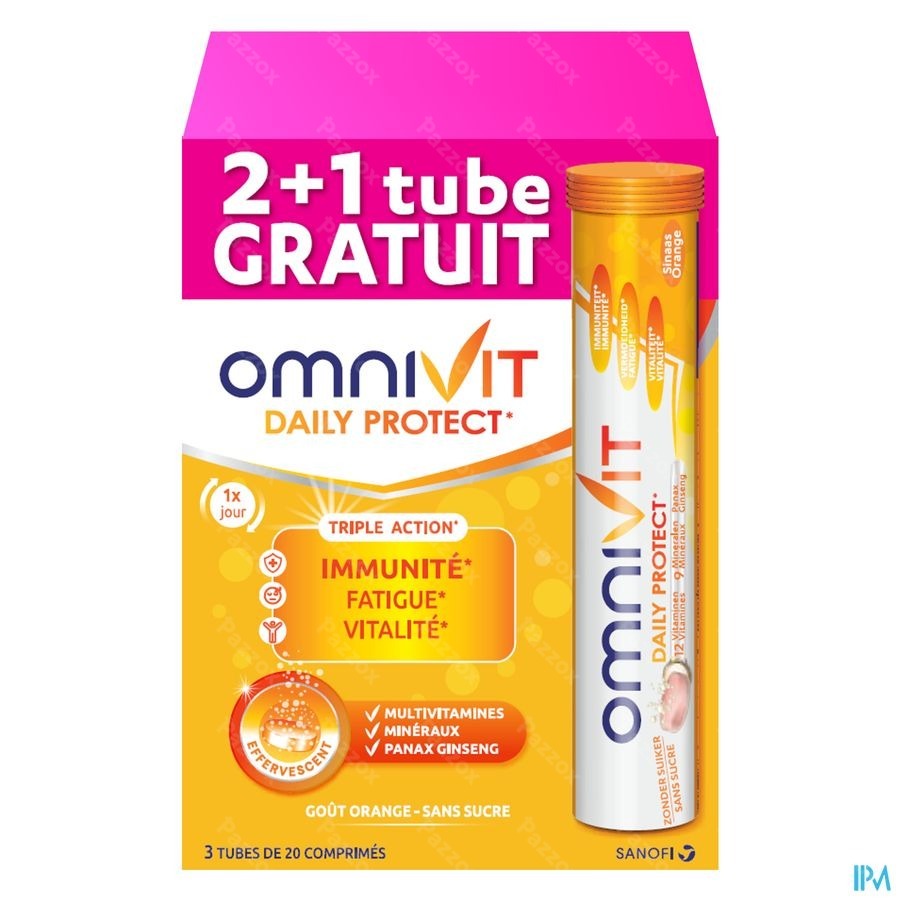 Omnivit Daily Protect Comprimés Effervescents 2+1 tubes Gratuit