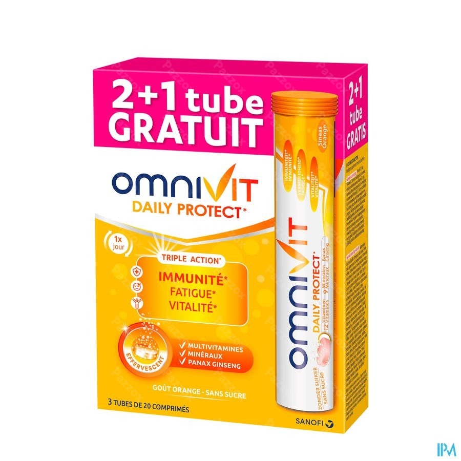 Omnivit Daily Protect Comprimés Effervescents 2+1 tubes Gratuit