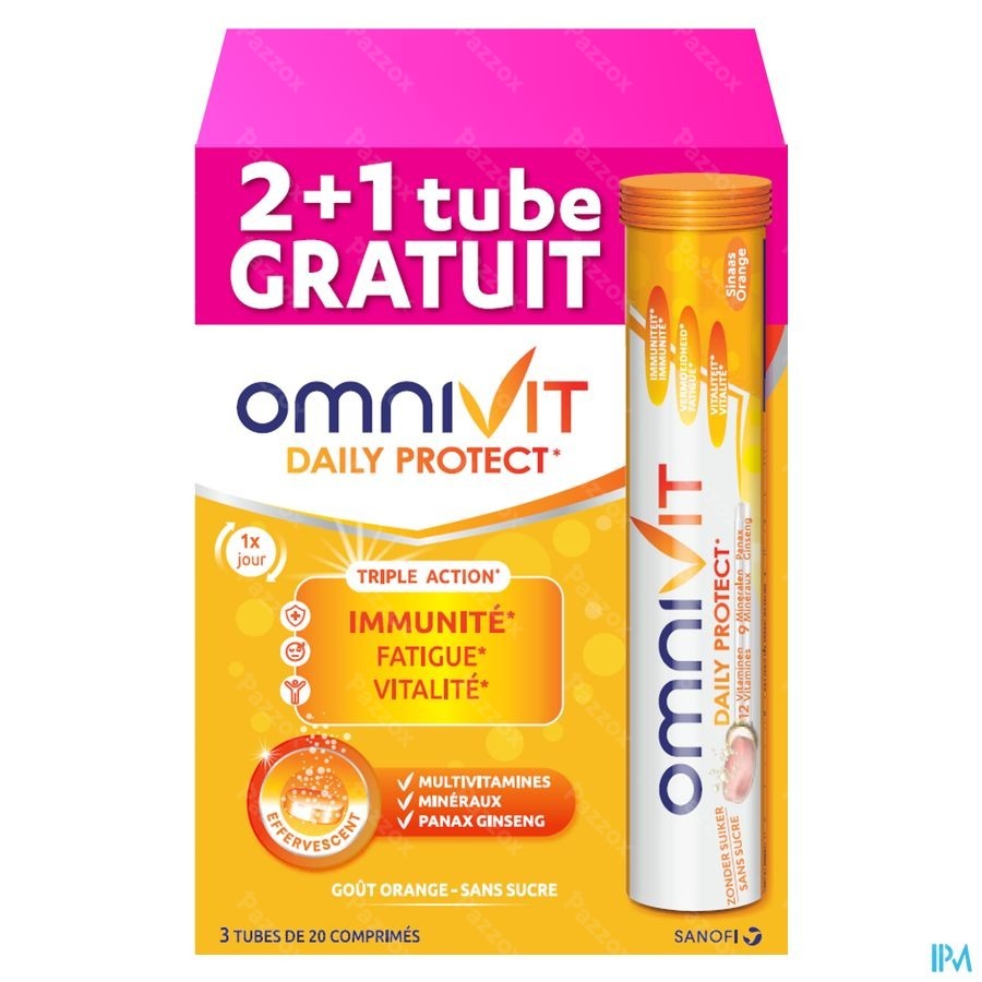 Omnivit Daily Protect Comprimés Effervescents 2+1 tubes Gratuit