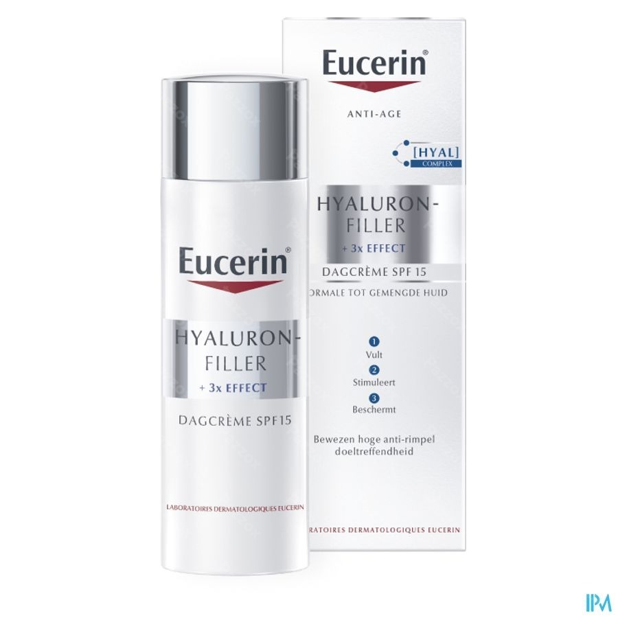 Eucerin Hyaluron-Filler 3x Effect Dagcrème SPF15 Normale Tot Gemengde Huid Anti Age en Rimpels 50ml