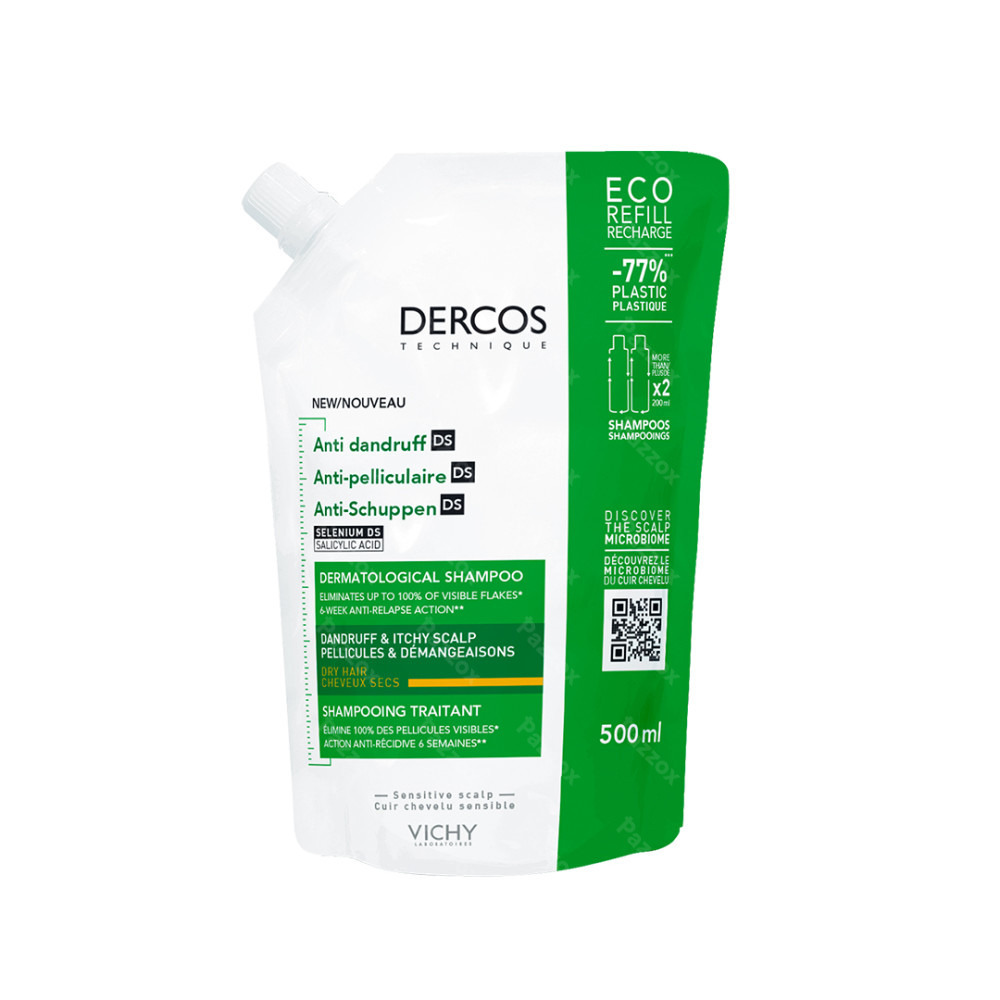 Vichy Dercos Shampooing Anti-Pelliculaire Cheveux Secs Refill 500ml