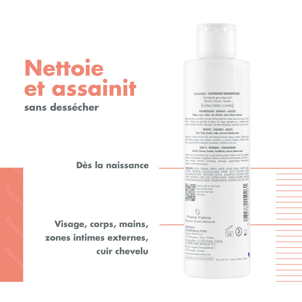 Avène Cicalfate+ Gel nettoyant assainissant, Peau sensible irritée 200ml
