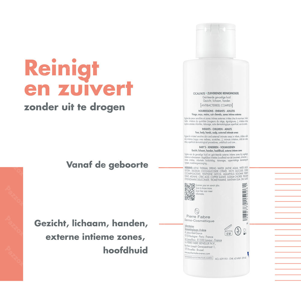 Avène Cicalfate + Zuiverende reinigingsgel, Gevoelige geïrriteerde huid 200ml
