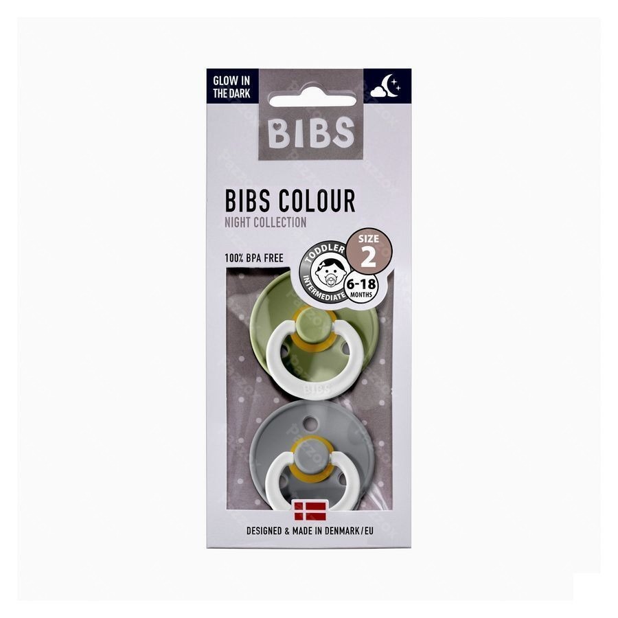Bibs 2 Fopspeen Glow In The Dark Sage/cloud 2 Stuks