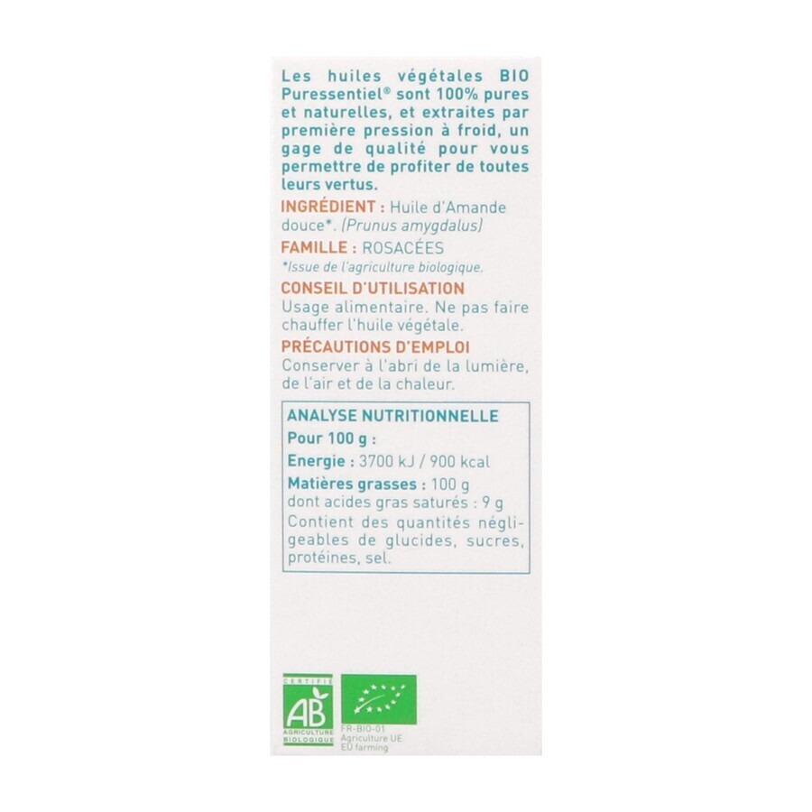 Puressentiel Huile Vegetale Bio Amande Douce 50ml