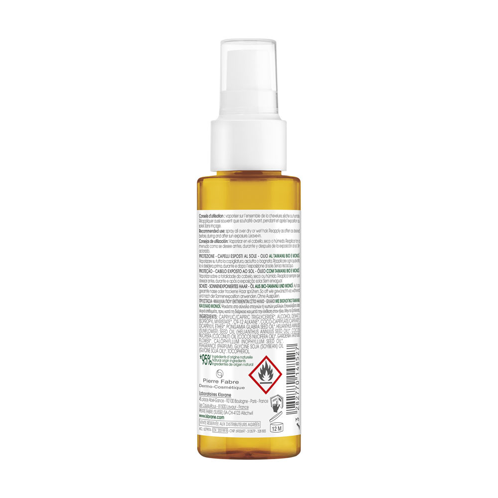 Klorane Protection Cheveux Au Soleil Huile Tamanu Et monoi Bio 100ml