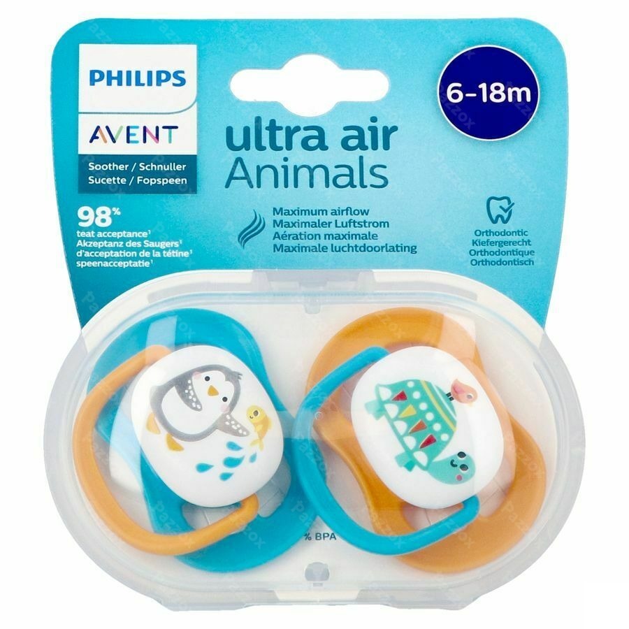 Philips Avent Ultra Air Fopspeen Animal 6-18m Scf080/11 2 Stuks