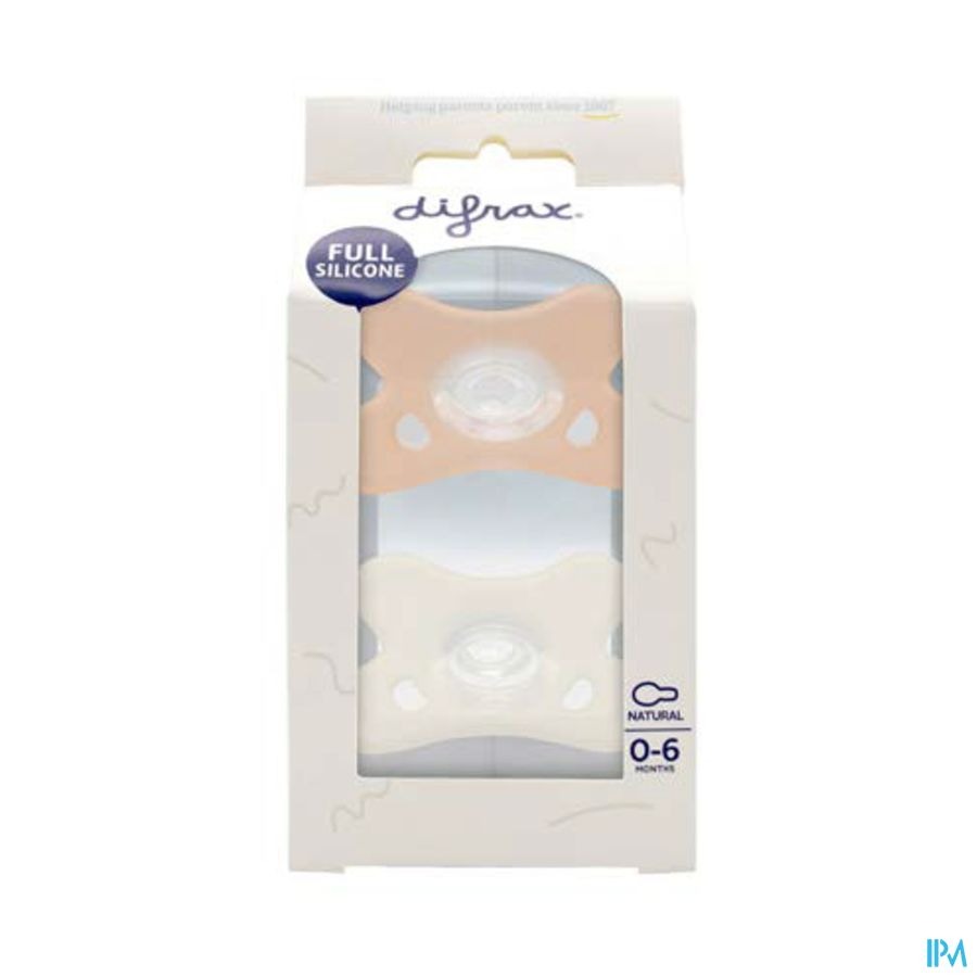 Difrax Fopspeen Natural 0-6m 2pack Wit/roze