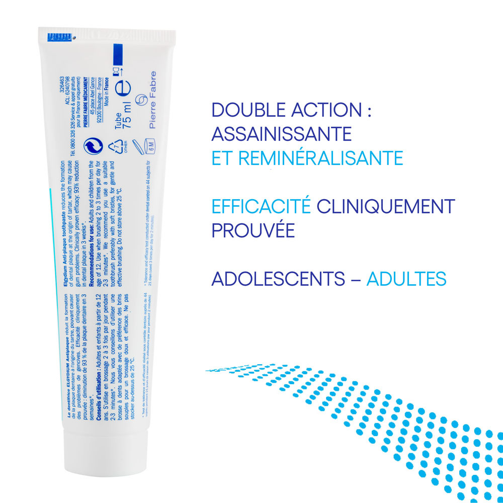 Oral Care Elgydium Dentifrice Antiplaque, Réduit la plaque dentaire 75ml