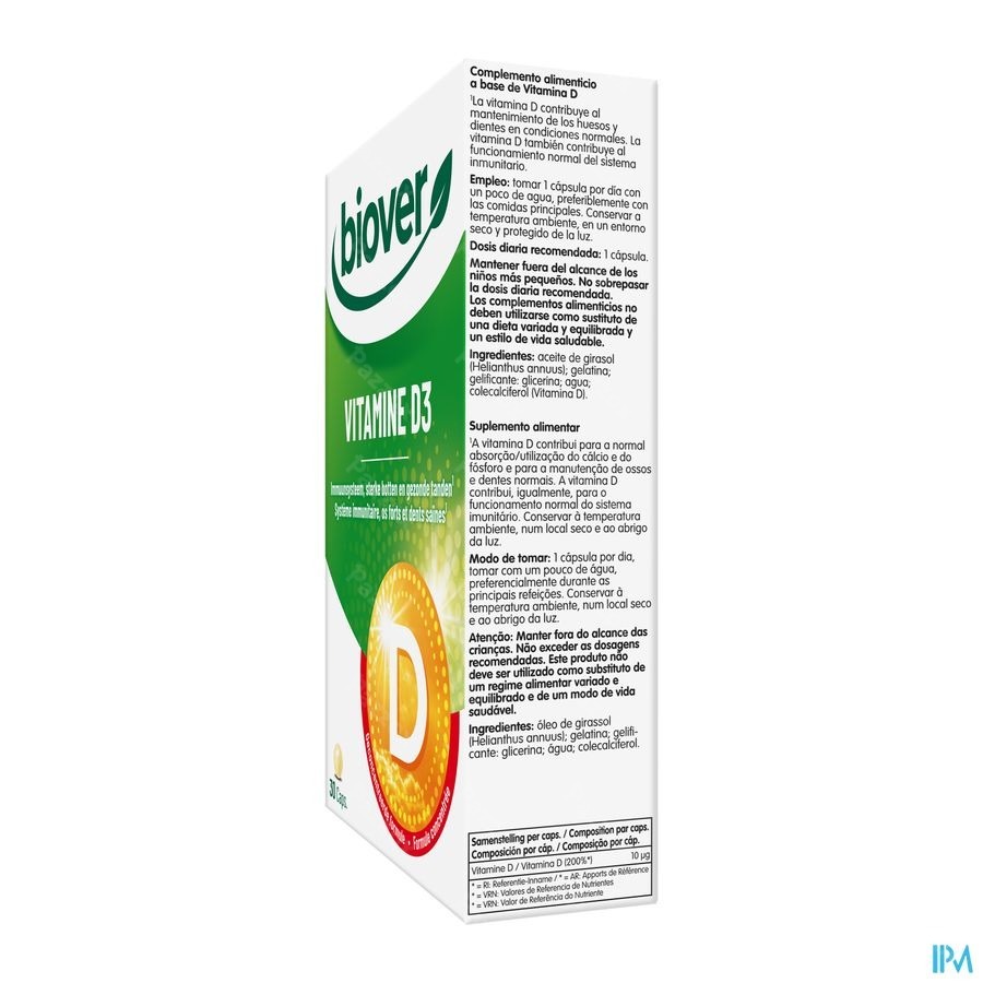 Biover Vitamine D3 30 Gélules