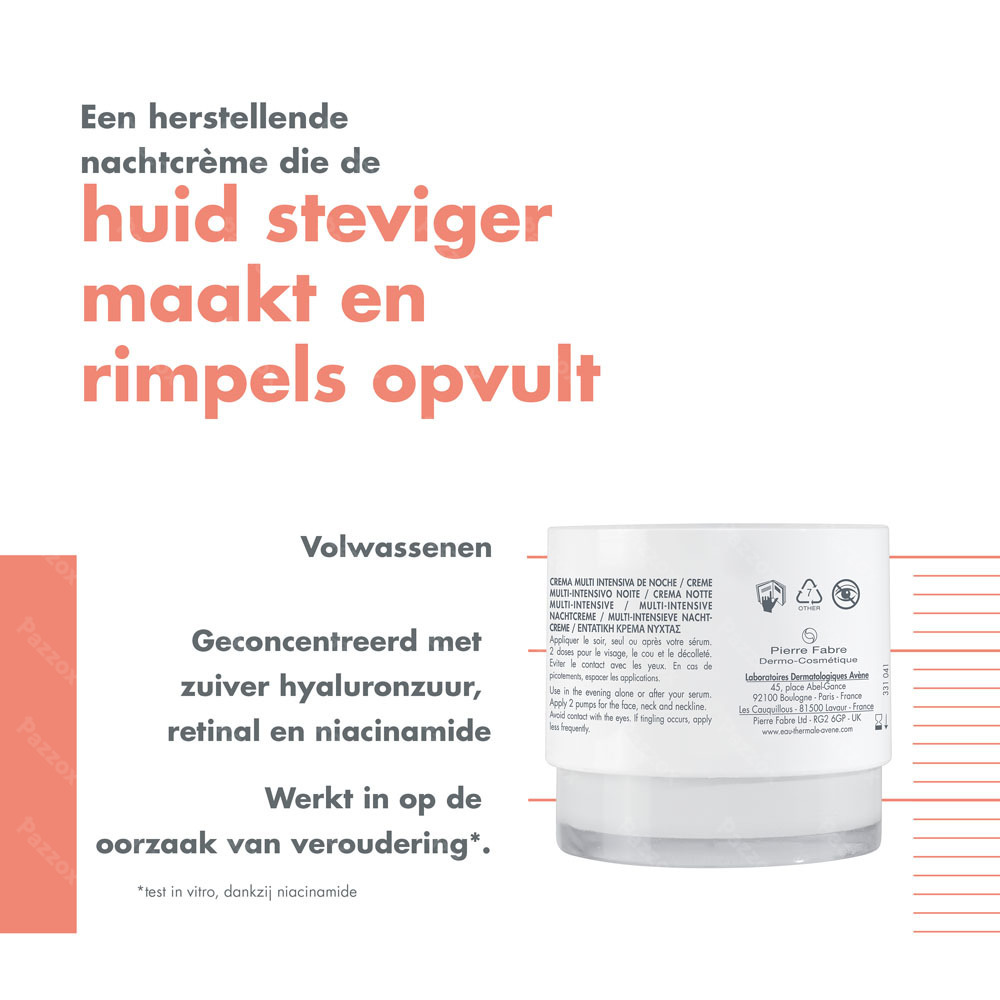 Avène Hyaluron Activ B3 Multi-intensieve nachtcrème anti-aging, Niacinamide & Retinaldehyde  40ml
