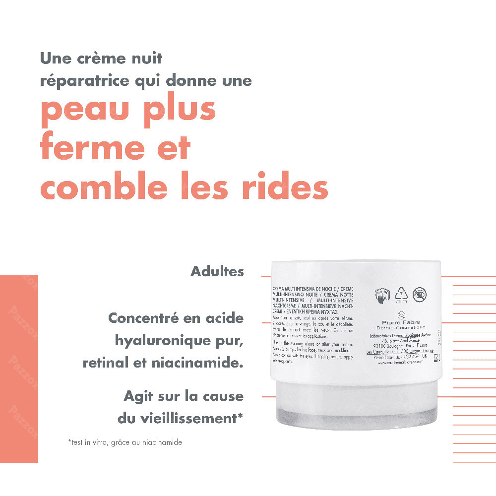 Avène Hyaluron Activ B3 Crème multi-intensive nuit anti-âge, Niacinamide & Rétinaldéhyde 40ml
