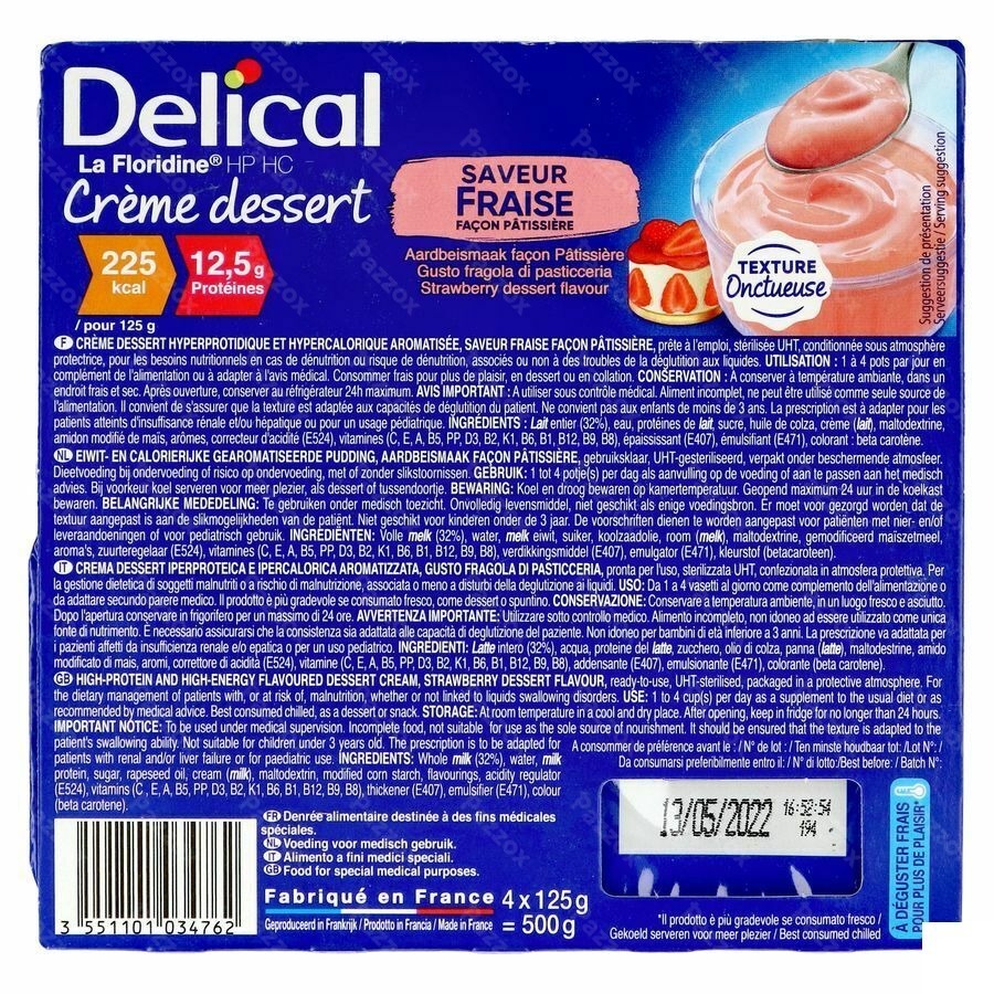 Delical Creme Dessert La Floridine Fraise 4x125g