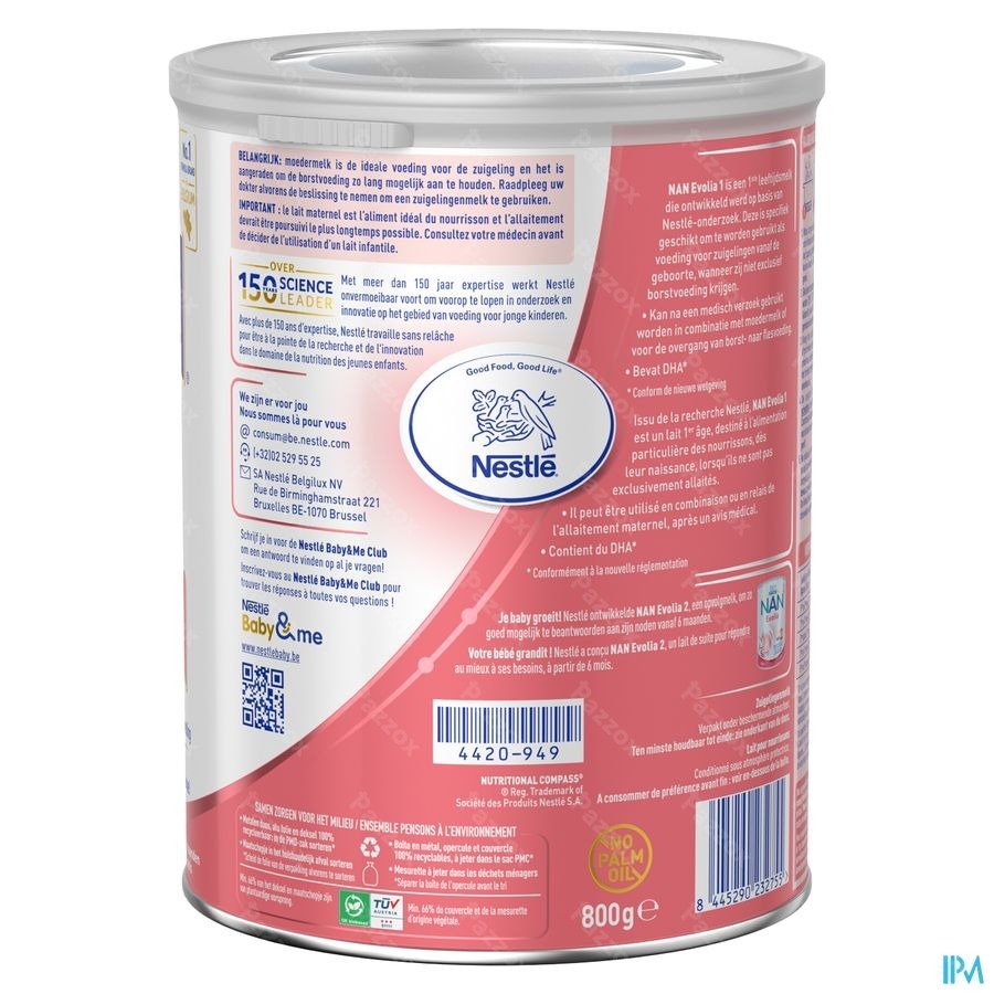 Nan Evolia 1 Zuigelingenmelk Baby 0-6 Maanden 800g