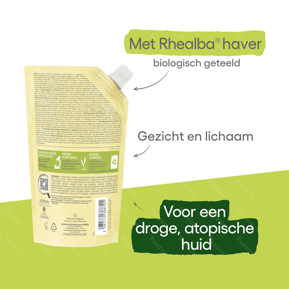 A-Derma Exomega Control Verzachtende Wasolie Navulling 500ml