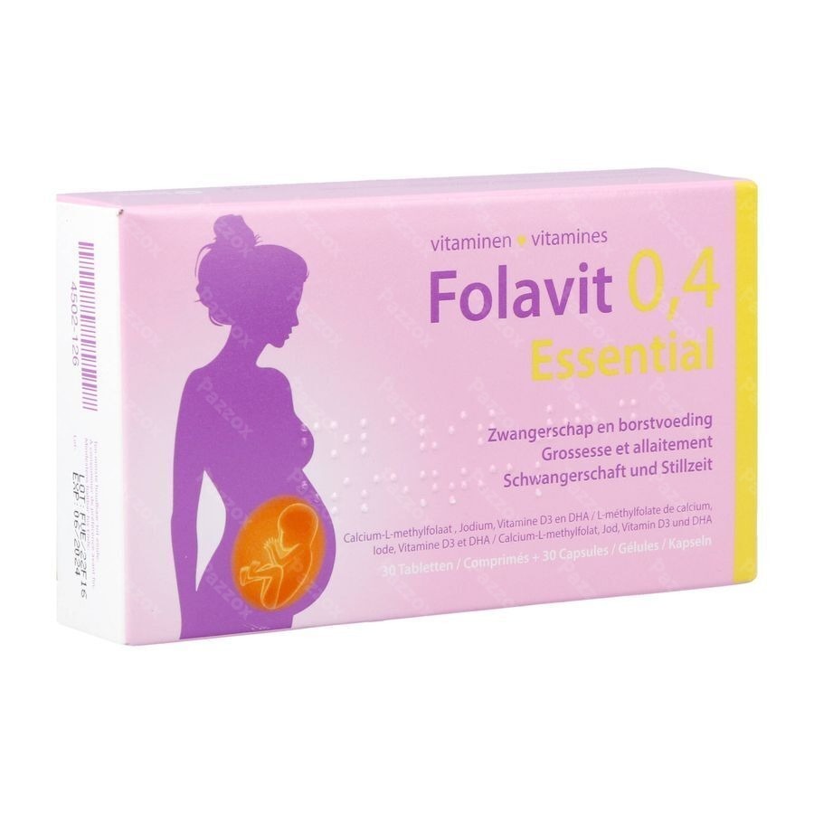 Folavit 0,4mg Essential Zwangerschap tot Borstvoedingsperiode 30 Tabletten + 30 Capsules