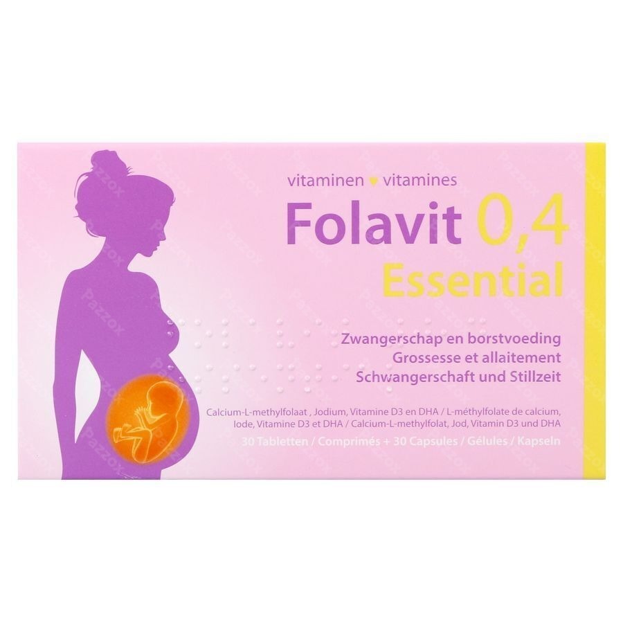 Folavit 0,4mg Essential Zwangerschap tot Borstvoedingsperiode 30 Tabletten + 30 Capsules