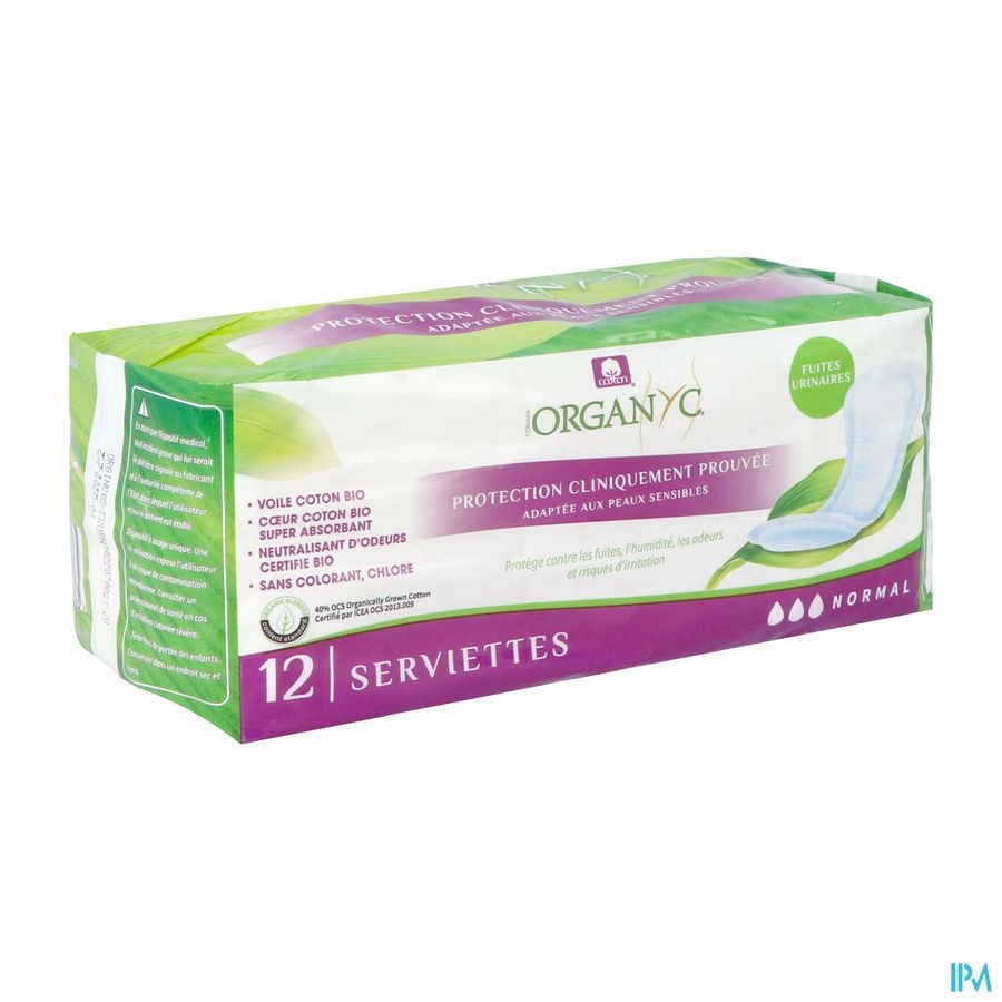 Organyc Fuites Urinaires Serviettes Normal 12