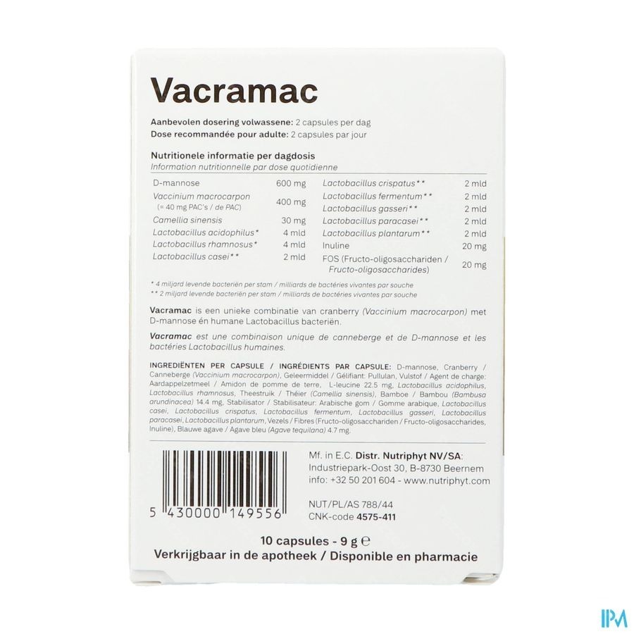 Nutriphyt Vacramac Gezonde Urinewegen 10 Capsules