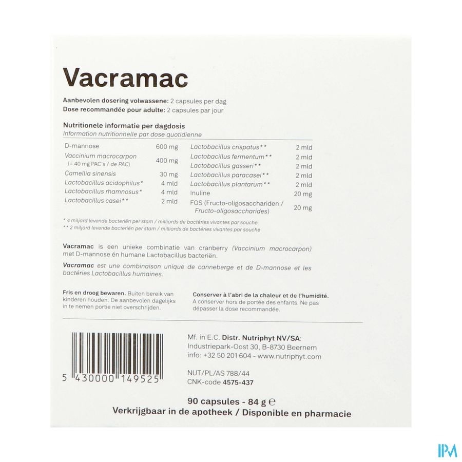 Nutriphyt Vacramac Gezonde Urinewegen 90 Capsules