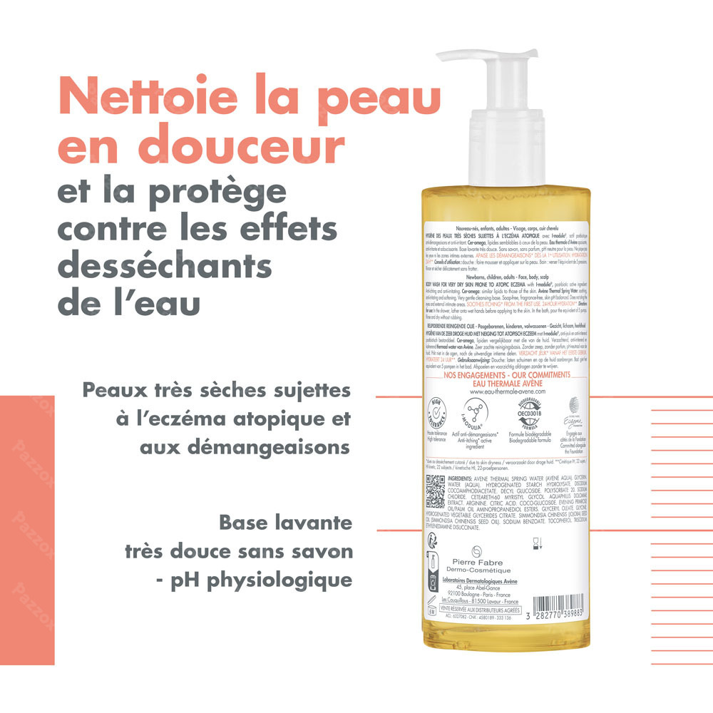 Avène XeraCalm A.D Huile lavante relipidante, Peau très sèche sujette à l'eczéma atopique et aux démangeaisons 400ml