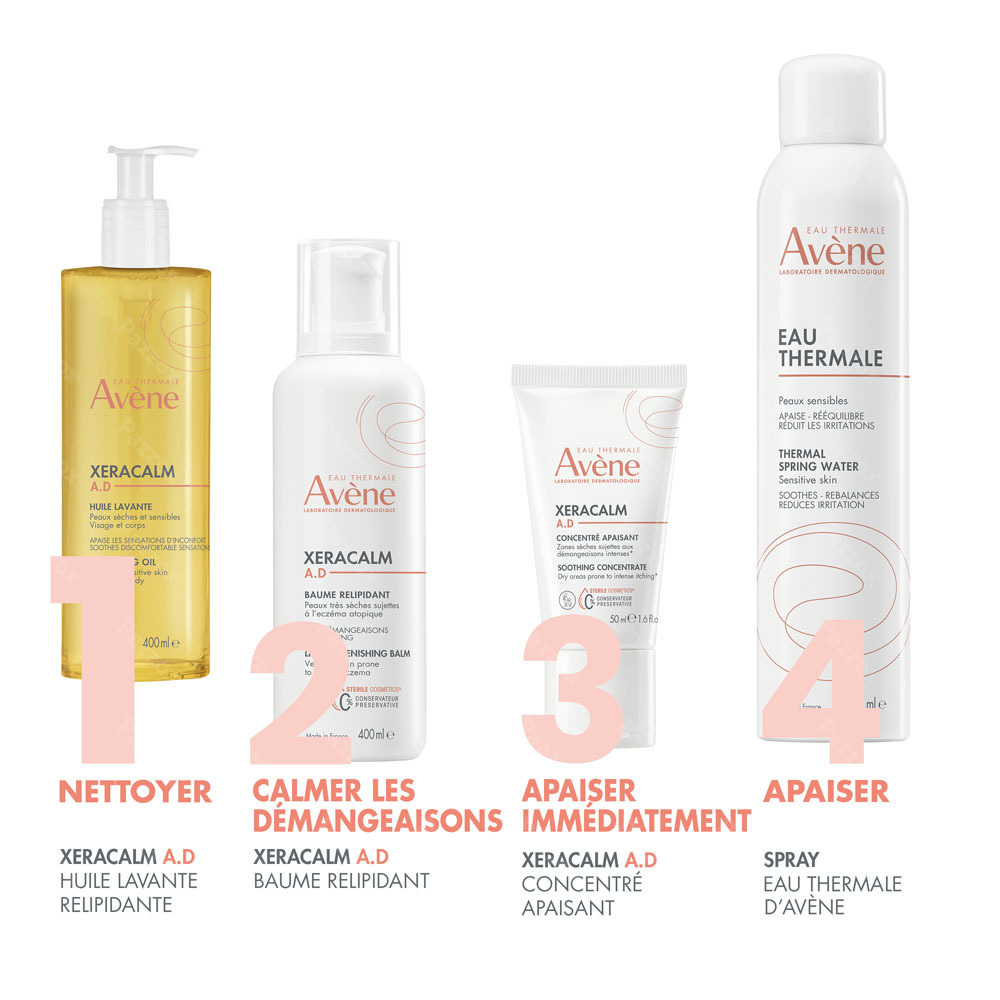 Avène XeraCalm A.D Huile lavante relipidante, Peau très sèche sujette à l'eczéma atopique et aux démangeaisons 400ml