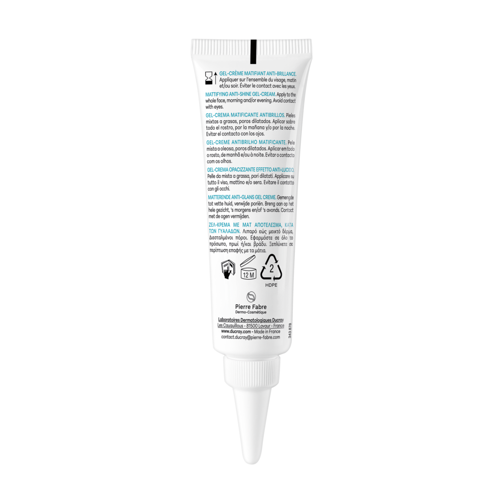 Ducray Keracnyl Mat Gel-Crème Matterend, Anti-glimmende huid , Niacinamide & Monolaurine, Gemengde tot vette huid 30 ml