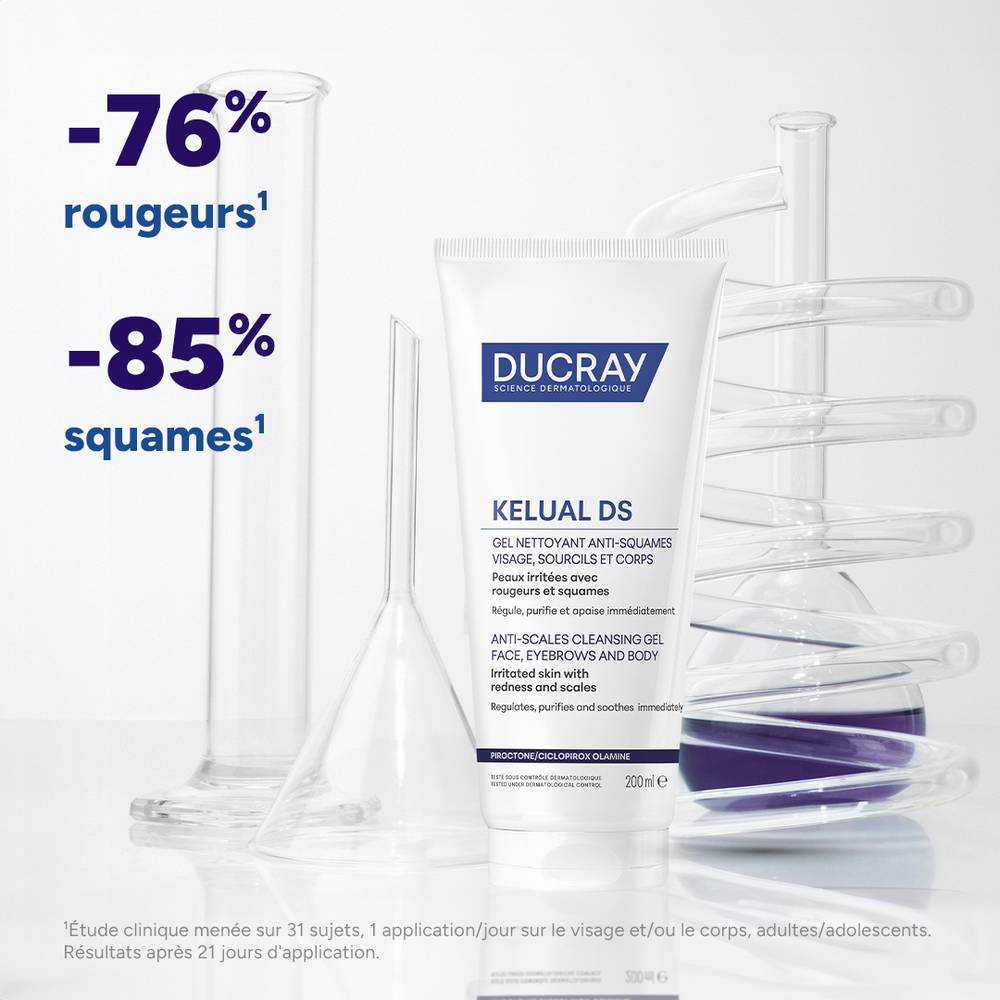 Ducray Kelual DS Gel Nettoyant anti-squames, Peau irritée avec rougeurs et squames 200ml