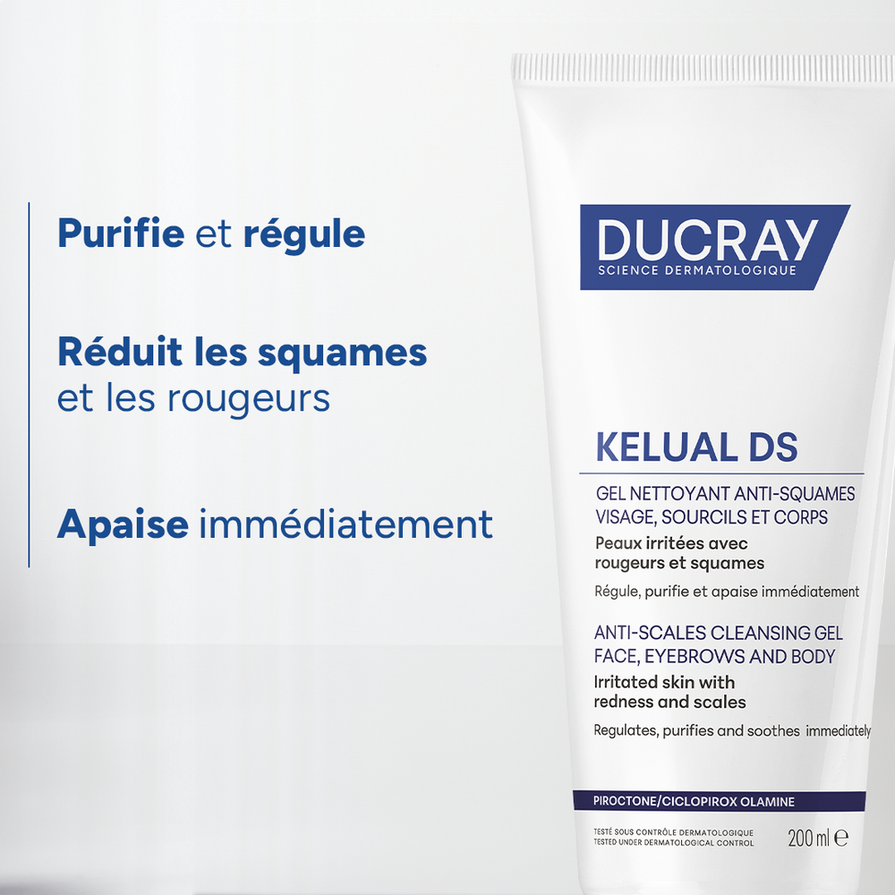 Ducray Kelual DS Gel Nettoyant anti-squames, Peau irritée avec rougeurs et squames 200ml