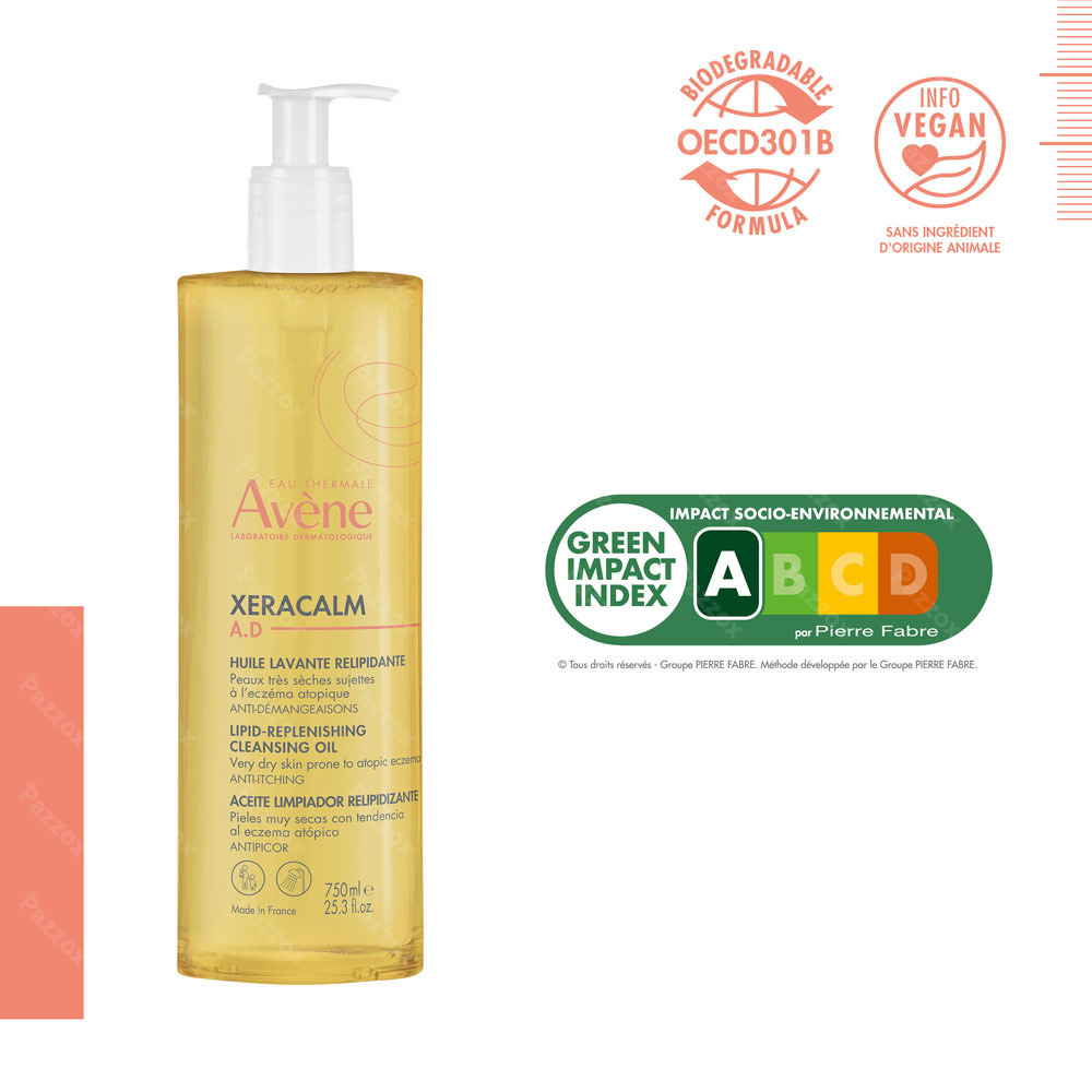 Avène XeraCalm A.D Huile lavante relipidante, Peau très sèche sujette à l'eczéma atopique et aux démangeaisons 750ml