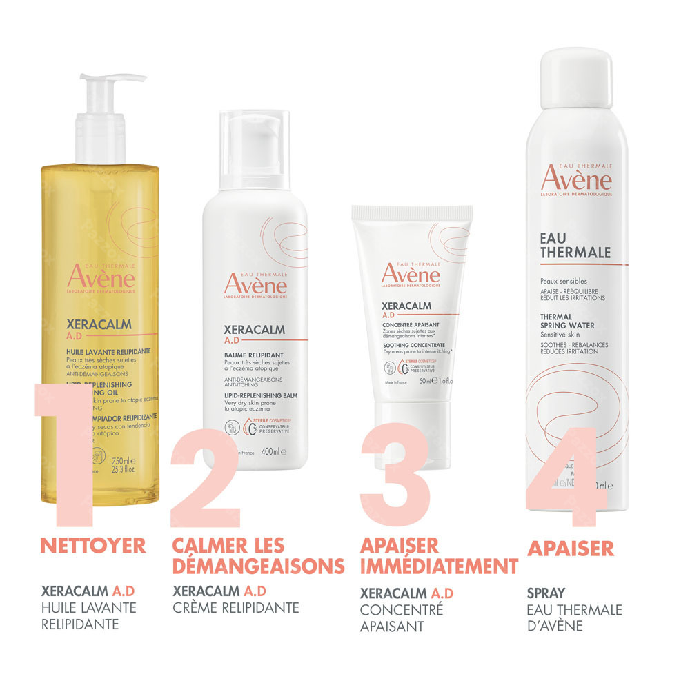 Avène XeraCalm A.D Huile lavante relipidante, Peau très sèche sujette à l'eczéma atopique et aux démangeaisons 750ml
