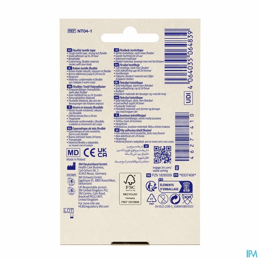 Nexcare 3m Textile Ruban Flexi. 4,2mx12,5mm Nt04-1