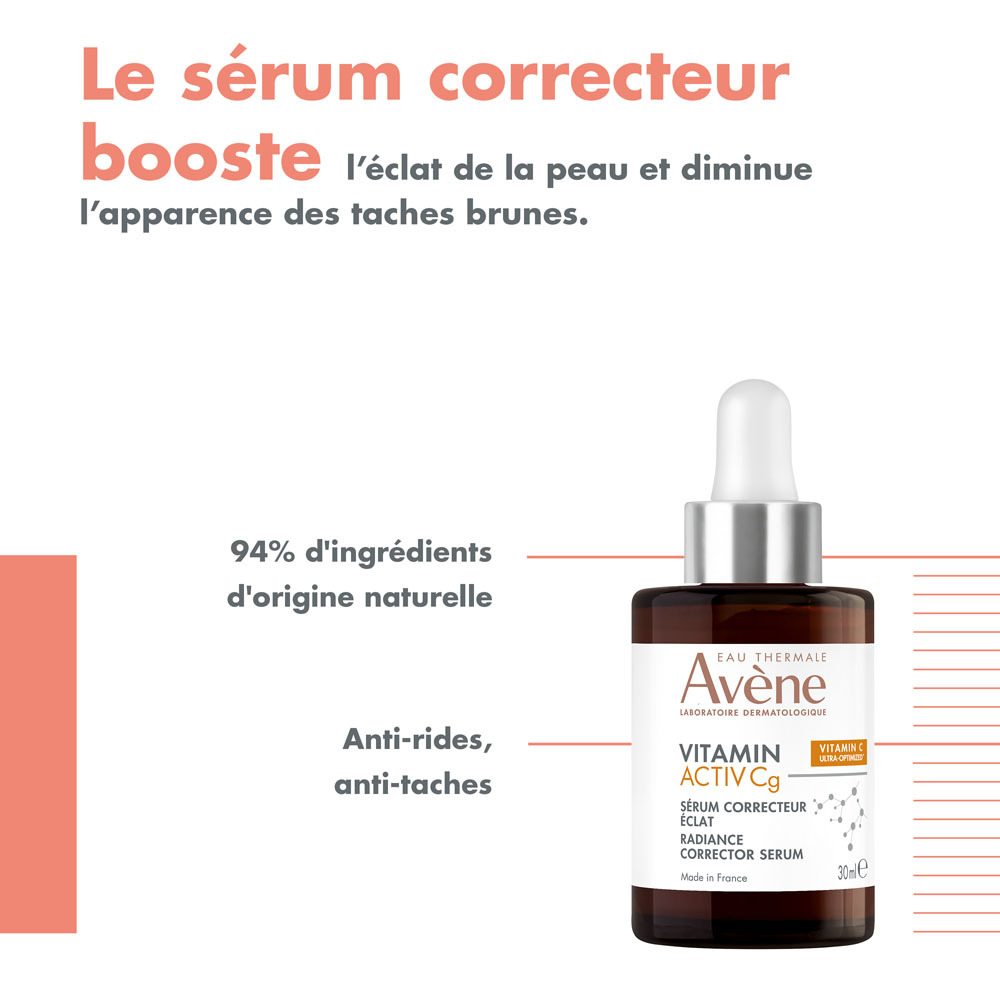 Avène Vitamine Activ Cg Sérum correcteur éclat anti-âge, teint terne anti-tâches, Vitamine C optimisée 30ml