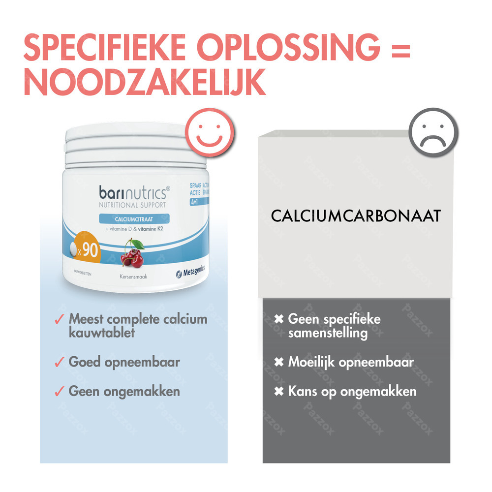 BariNutrics Calciumcitraat + K2 Kerssmaak 90 Kauwtabletten