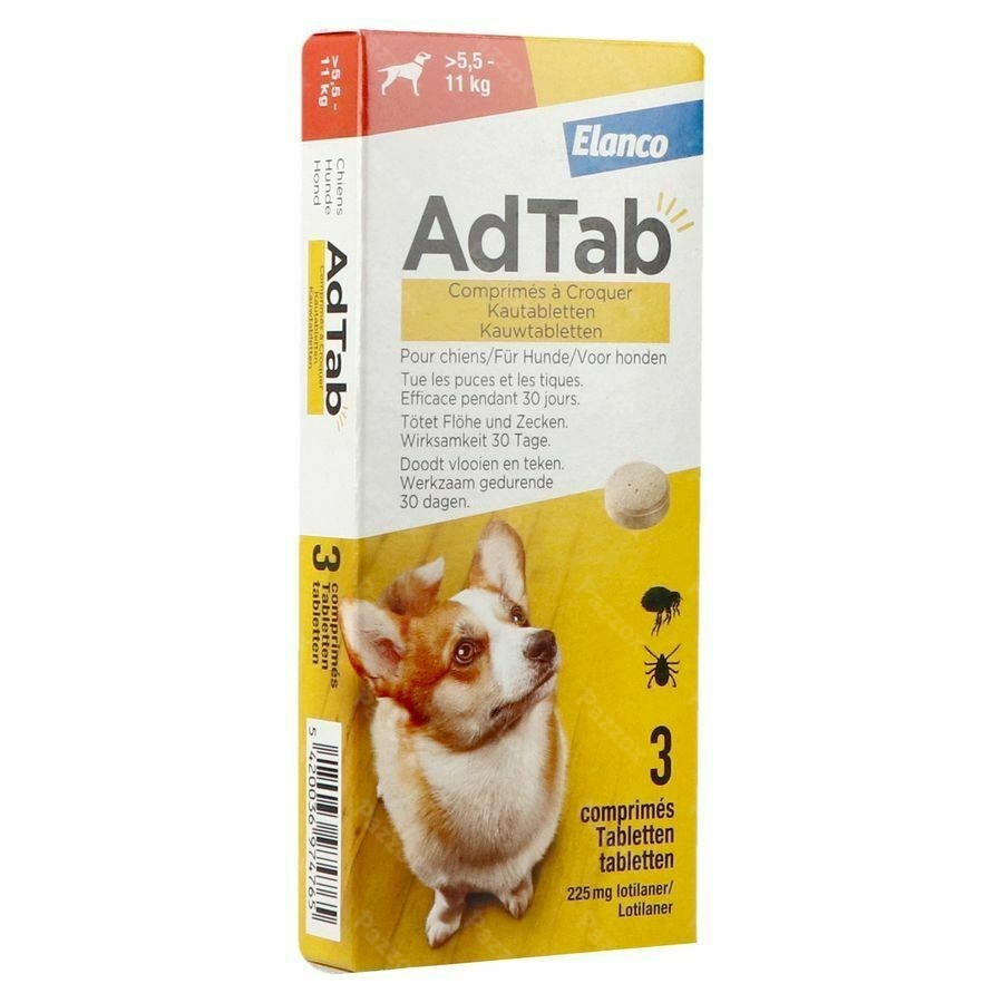 Adtab 225mg Hond >5,5kg-11kg Kauwtabl 3