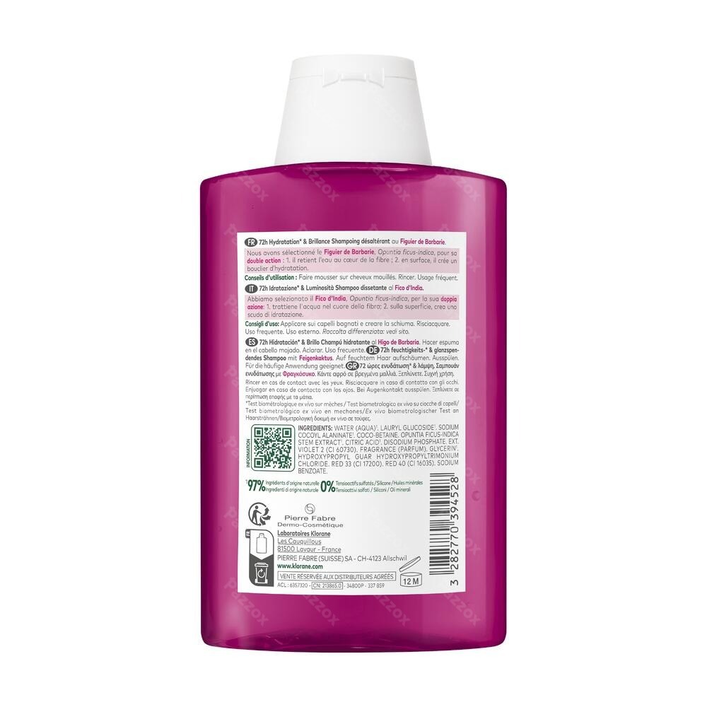 Klorane Hydratation & Brillance Shampoing Désaltérant - au Figuier de Barbarie 200 ml