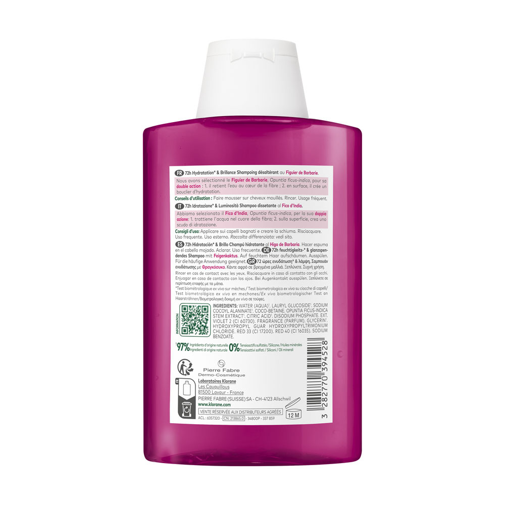 Klorane Cactusvijg Dorststellende Shampoo Hydratatie & glans, Dof haar 200ml