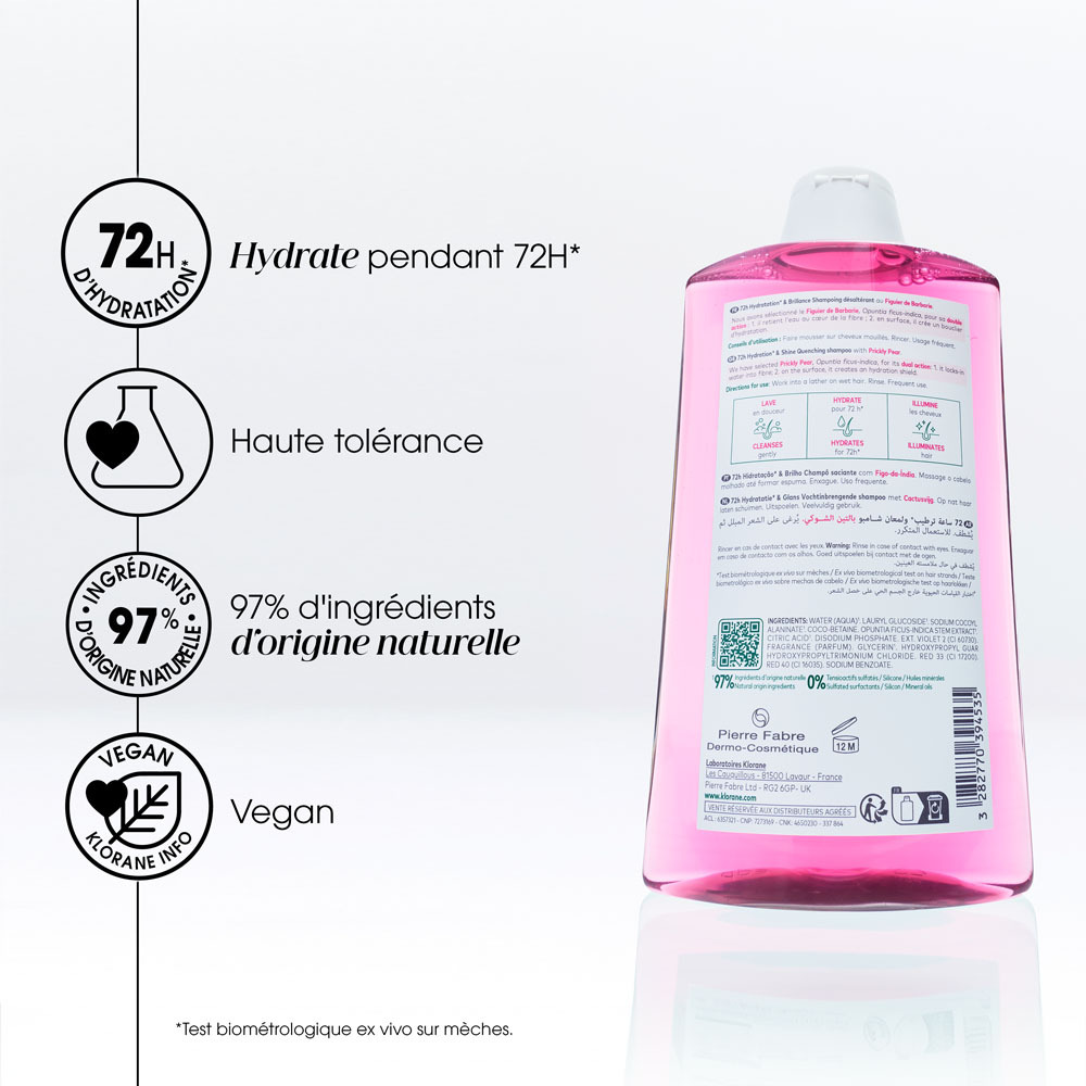Klorane Hydratation & Brillance Shampoing Désaltérant au Figuier de Barbarie 400 ml