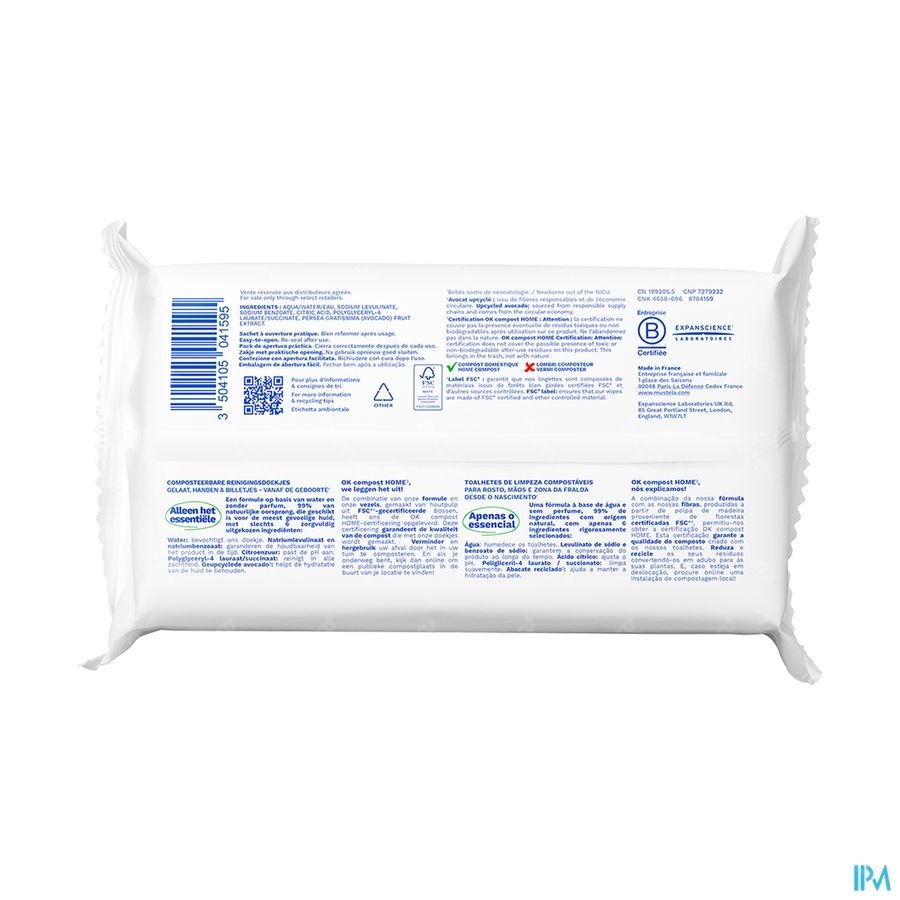 Mustela Reinigende Doekjes Water Zonder Parfum 60 Stuks