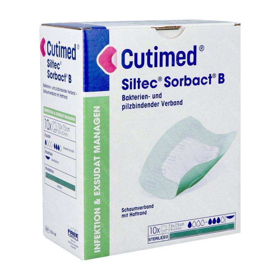 Cutimed Siltec Sorbact B 7,5x7,5cm 10