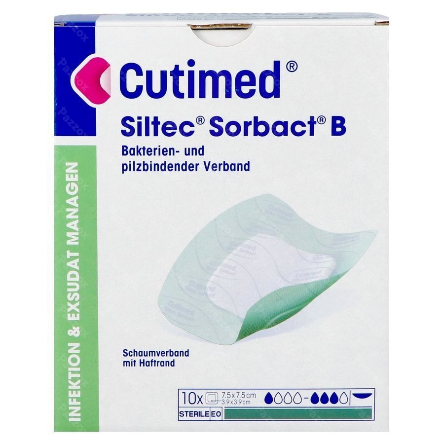 Cutimed Siltec Sorbact B 7,5x7,5cm 10