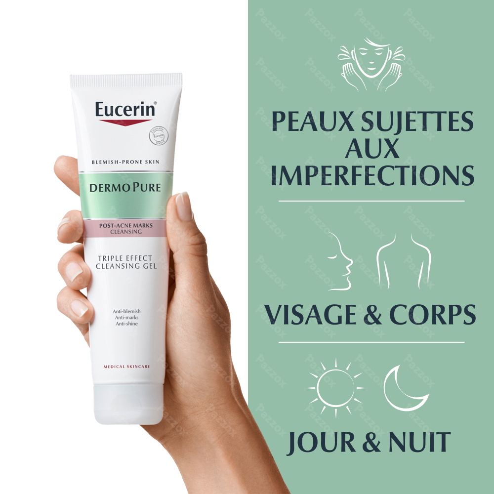 Eucerin DermoPure Gel Nettoyant Triple Action Marques Post-Acné Peau à Imperfections 150ml