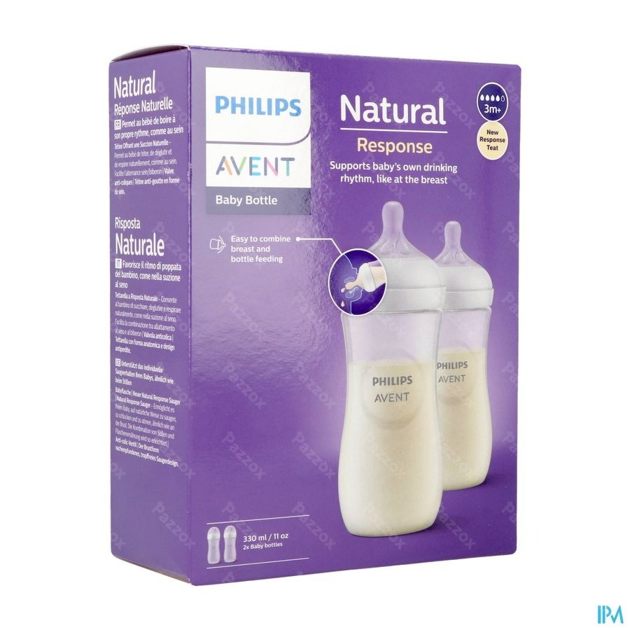 AVENT - Biberon - 330 ml - Gamme NATURAL Response - 3m+