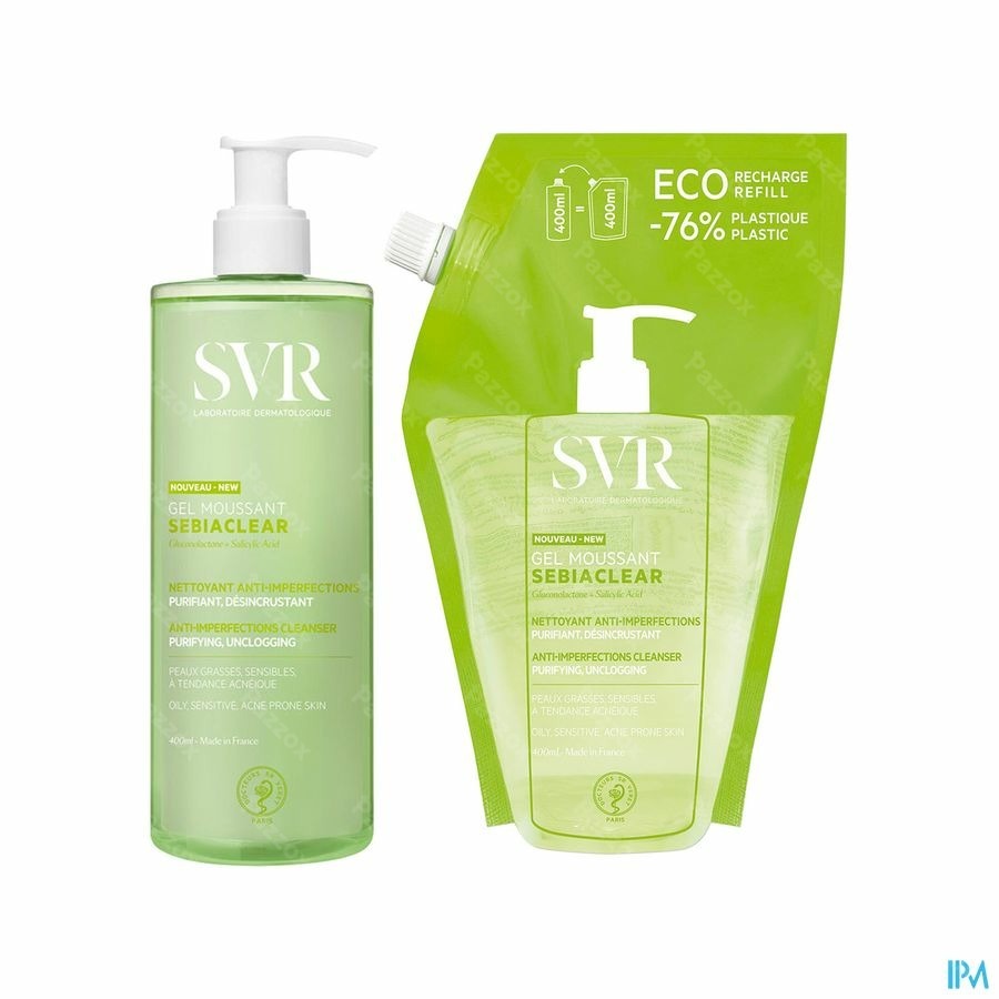 SVR Sebiaclear Schuimende Reinigingsgel 400ml + Navulling 400ml