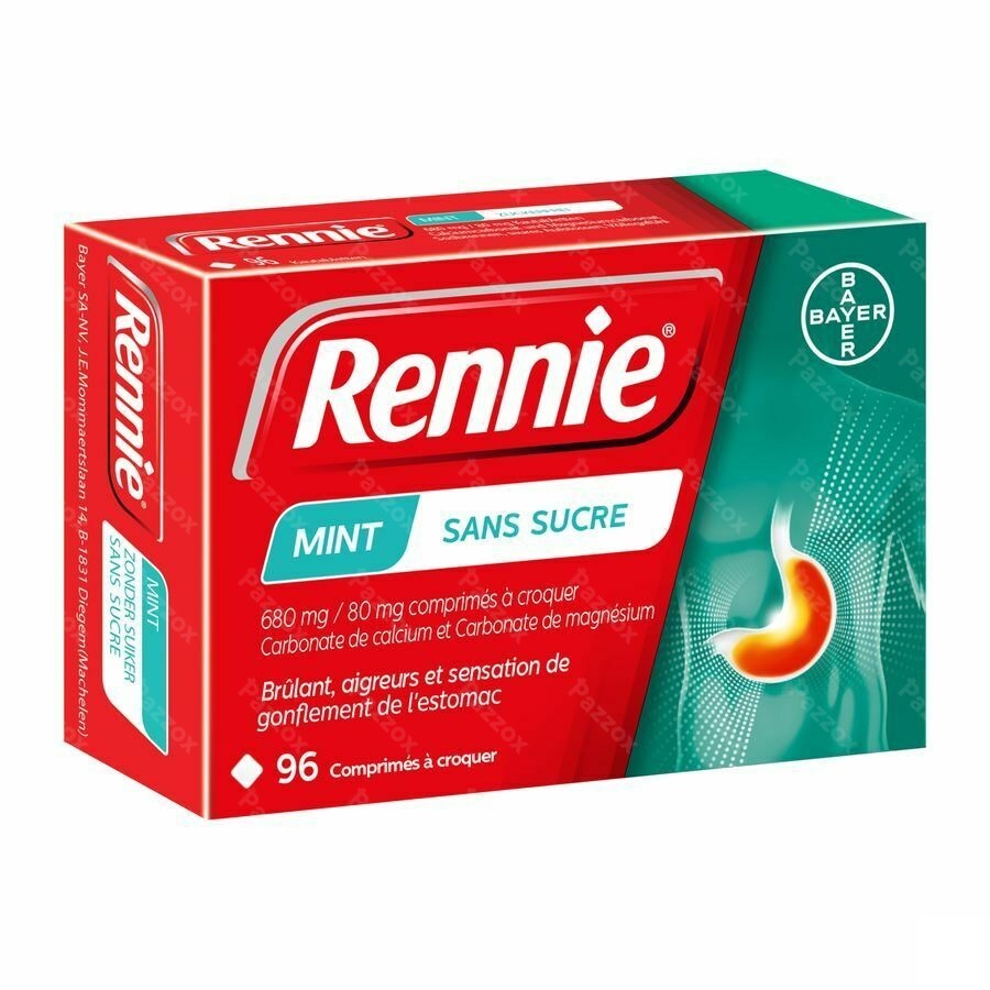 Rennie Menthe Sans Sucre 96 Comprimés à Croquer