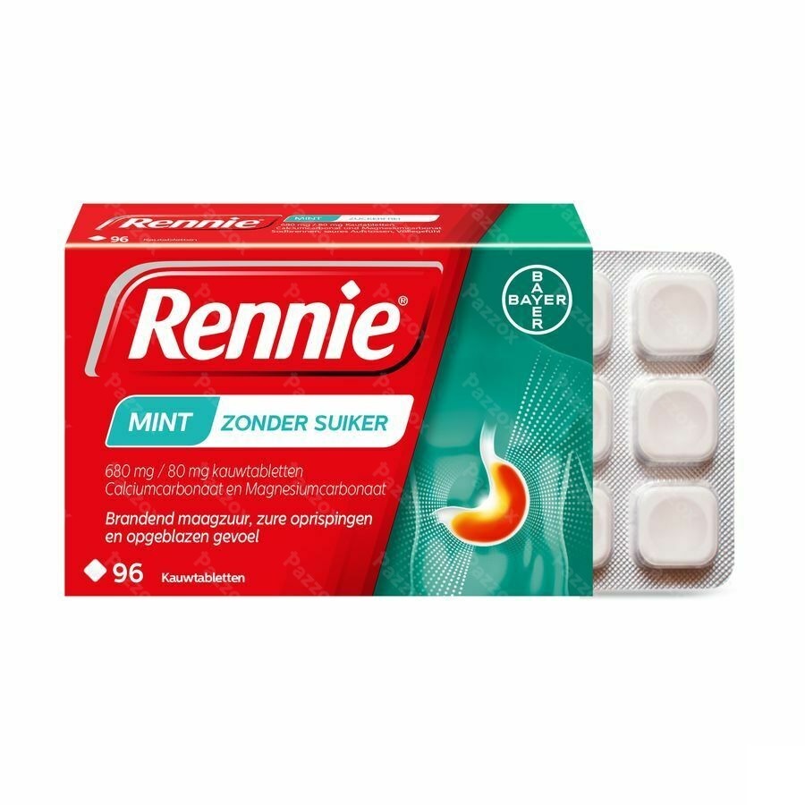 Rennie Mint Zonder Suiker 96 Kauwtabletten
