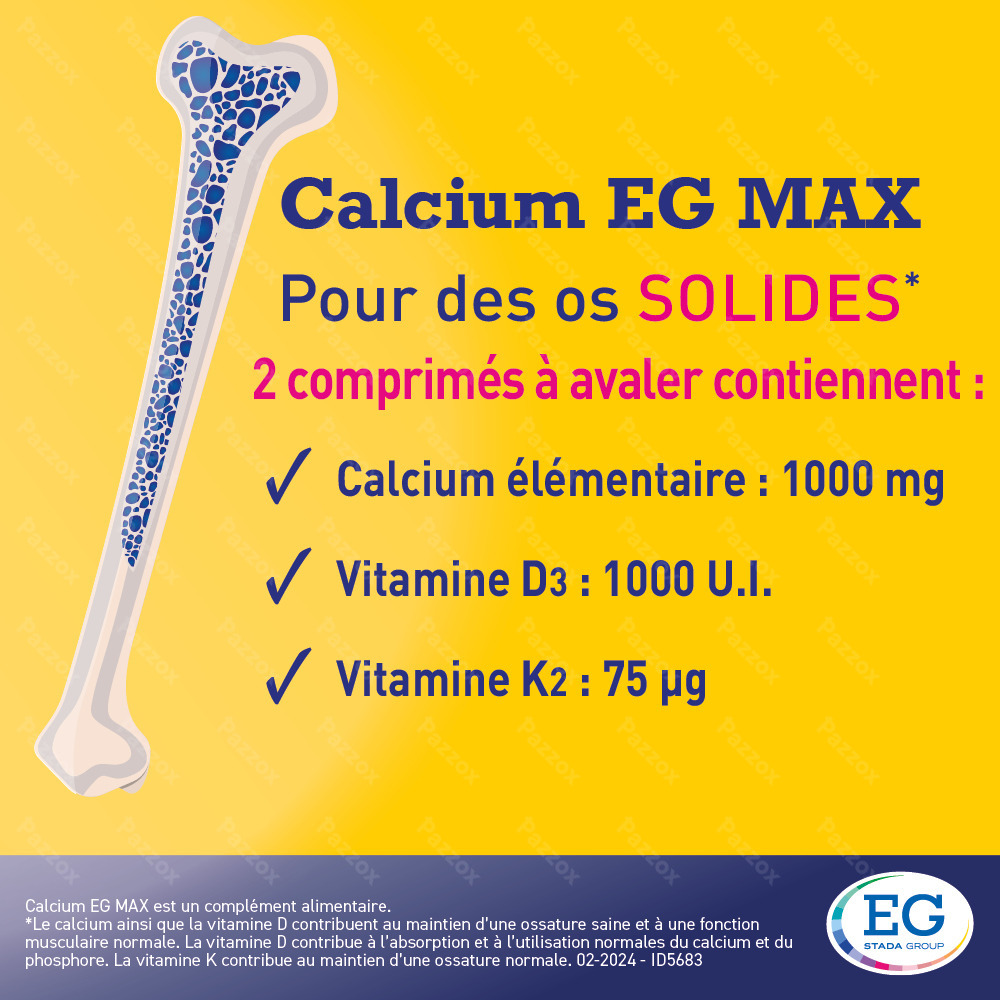 Calcium EG MAX 1000mg Calcium 1000U.I. Vitamine D3 75µg Vitamine K2 90x2 Comprimés